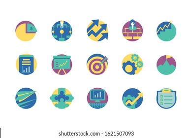 Icon set design, Strategy management business workforce financial corporate investment success and technology theme Vector illustration