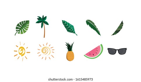 Icon set design, Summer vacation tropical relaxation outdoor nature tourism relax lifestyle and paradise theme Vector illustration