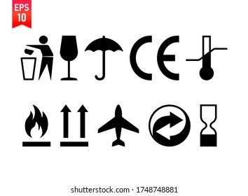 Conjunto de iconos. Símbolo de diseño en la caja de embalaje, carga, productos.