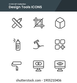 icon set of design tools crop, layers, text path and many more. with line style vector. suitable use for web app and pattern design.