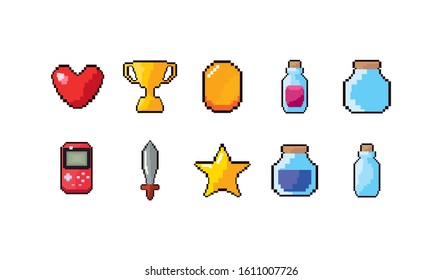 Icon set design, Videogame play leisure gaming technology entertainment obsession digital and lifestyle theme Vector illustration