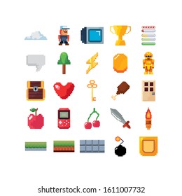 Icon Set Design, Videogame Play Leisure Gaming Technology Entertainment Obsession Digital And Lifestyle Theme Vector Illustration