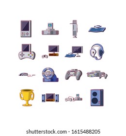 Icon set design, Videogame play leisure gaming technology entertainment obsession digital and lifestyle theme Vector illustration