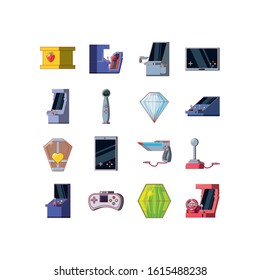 Icon set design, Videogame play leisure gaming technology entertainment obsession digital and lifestyle theme Vector illustration