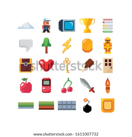 Icon set design, Videogame play leisure gaming technology entertainment obsession digital and lifestyle theme Vector illustration