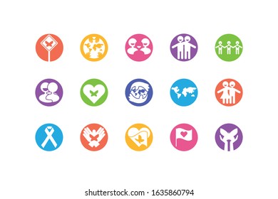 Icon set design of Zero discrimination day awareness help support campaign love life care and solidarity theme Vector illustration