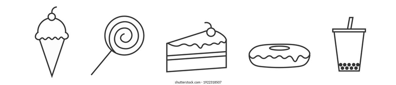 Juego de iconos para postre y dulce
