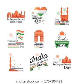 icon set detailed style icon design, happy india independence day and august 15th theme Vector illustration