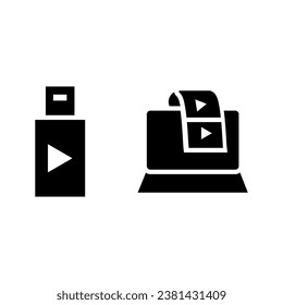 
icon set device laptop, flash disk, video player. isolated on white background.
