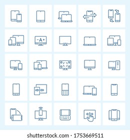 Icon set - device and responsive thin line vector illustration on white background