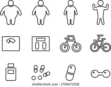 Icon set for diet, health, body type, obesity, weight, supplement etc.