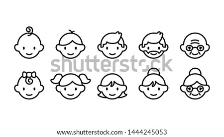 Icon set of different age groups of people from baby to elder (Cute simple art style) 