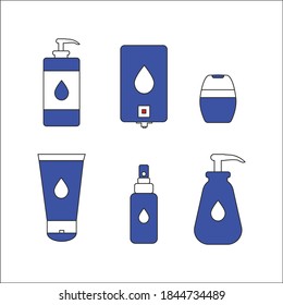 Icon set of different antiseptic gels.