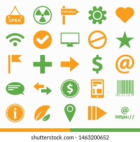 Icon set with different basic simple symbols. Vector collection of icons in same size and two color swatches.
