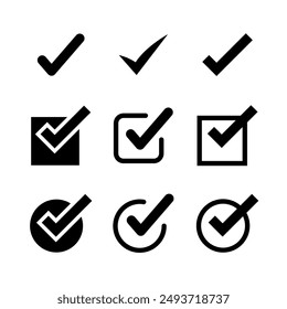 Icon Set of Different Check Marks. Various checkmarks Simple, minimalist. For Website and UI. Editable.