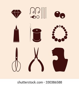 Icon set of different jewelry making tools - flat icons - vector illustrations