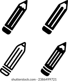 Icon set of different pen, pencil used in school, office . Thin line icons, flat vector illustrations. Isolated on white, transparent background