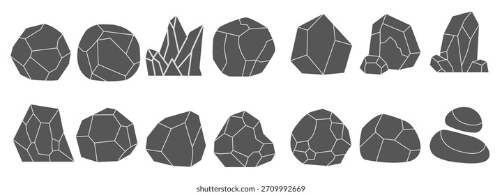 Conjunto de iconos diferentes de roca y piedra en diseño plano