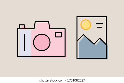 Icon set of a digital camera and picture icon logo simple design