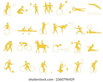 Icon set of disabled athletes in international sports competitions.