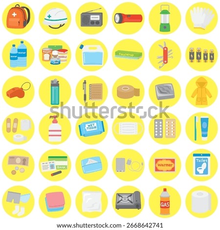 Icon Set of Disaster prevention goods.