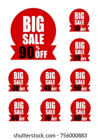 icon set discount price off and big sale design, 10,20,30,40,50,60,70,80,90 percent sale - vector illustration