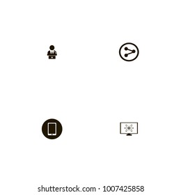 icon set Discussion with global, share symbol, politician and phone on the black