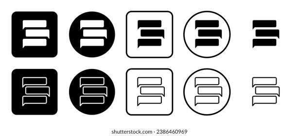 Conjunto de iconos de símbolo de discusión. Relleno, contorno, conjunto de iconos en blanco y negro, estilo plano.  Ilustración del vector sobre fondo blanco