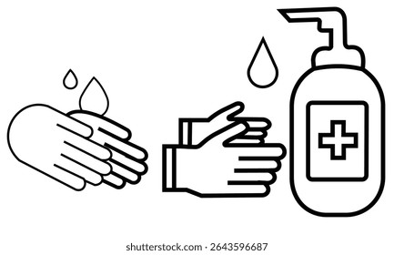 Icon set of disease prevention protect.  Healthcare wash hands with rinse water, tap, soap safety icons.. Wash your hands Cleaning collection for web, mobile apps and , soap bubble. Vector. EPS