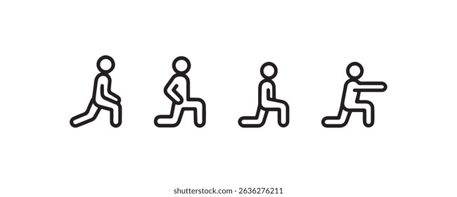 Icon set displaying lunge exercise sequence in minimalist black line style.