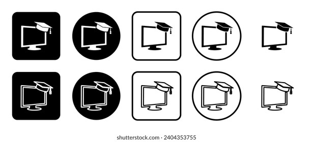 Icon set of distance learning symbol. Filled, outline, black and white icons set, flat style.  Vector illustration on white background