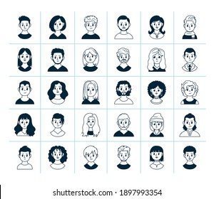 icon set of diversity people over white background, vector illustration