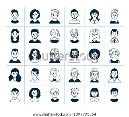 icon set of diversity people over white background, vector illustration
