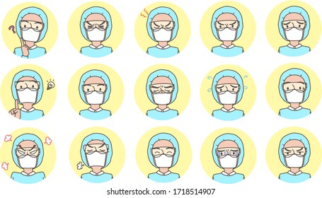 An icon set of doctors in protective clothing