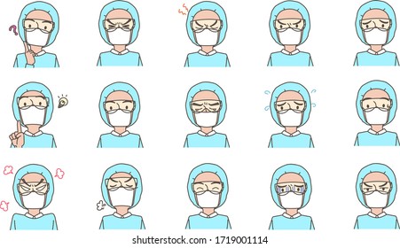 An icon set of doctors in protective clothing