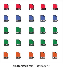 documento de conjunto de iconos en el equipo negro tiene pdf csv xls 