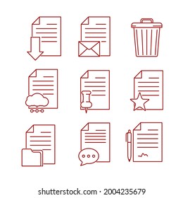 Icon set of documents symbols.  Pictogram for web. Line stroke. Isolated on white background. Vector eps10