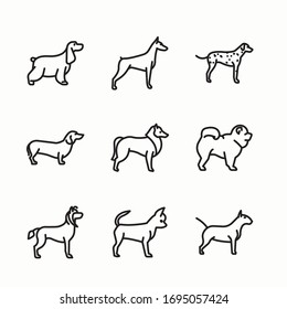 Icon Set Dog Breeds Fullbody For Different Seasons. Line With Editable Stroke
