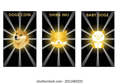 icon set doge coin crypto, doge meme with glowing lines, for web, banner, sign, etc. vector eps10