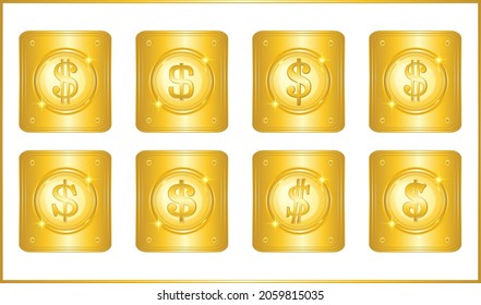 Símbolo conjunto logotipo dólar con botón plano dorado, vectores 10