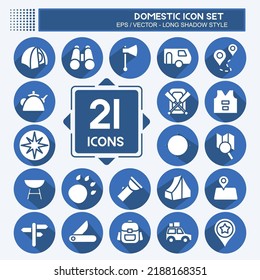 Icon Set Domestic. suitable for education symbol. long shadow style. simple design editable. design template vector. simple illustration