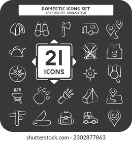 Icon Set Domestic. suitable for education symbol. chalk Style. simple design editable