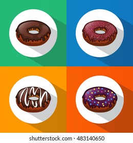 Icon. Set donuts. Delicious. Food. Sweets. Bright. Flat design.