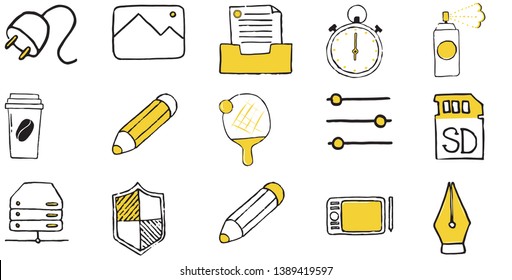 Icon set in doodle stile. Vector illustration