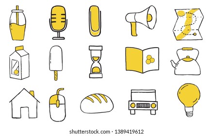 Icon set in doodle stile. Vector illustration