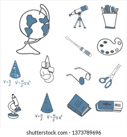 Icon set in doodles stile. Vector illustration