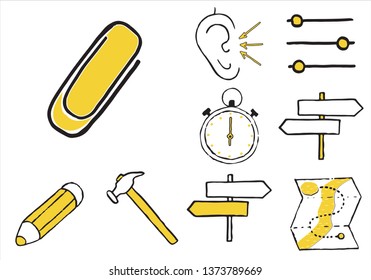 Icon set in doodles style. Vector illustration