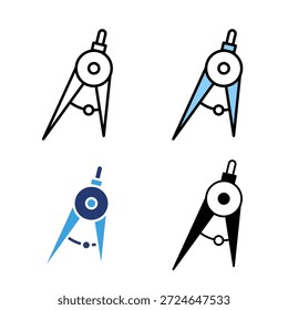 Ícone definir bússola de desenho, fabricante de círculo. Linha de ícone, glifo e plano com fundo branco isolado de cor azul.