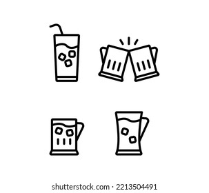 Icon Set Drink, Beverage, Coffee, Cup, Boba, Cola, Tea. Editable file and color.