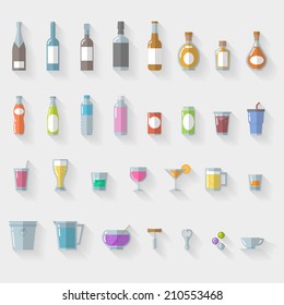 Icon Set  drinks and glasses on white background - vector illustration